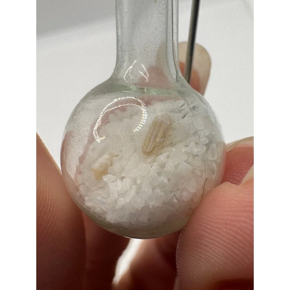 Vintage Glass Vial Beach Sand Seashell Stick Pin Nautical Lapel Brooch Silver